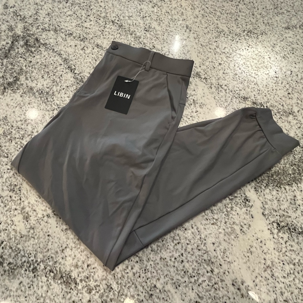 Libin Men’s Lightweight Golf Jogger Pants Cuffed Size Large Gray NWT